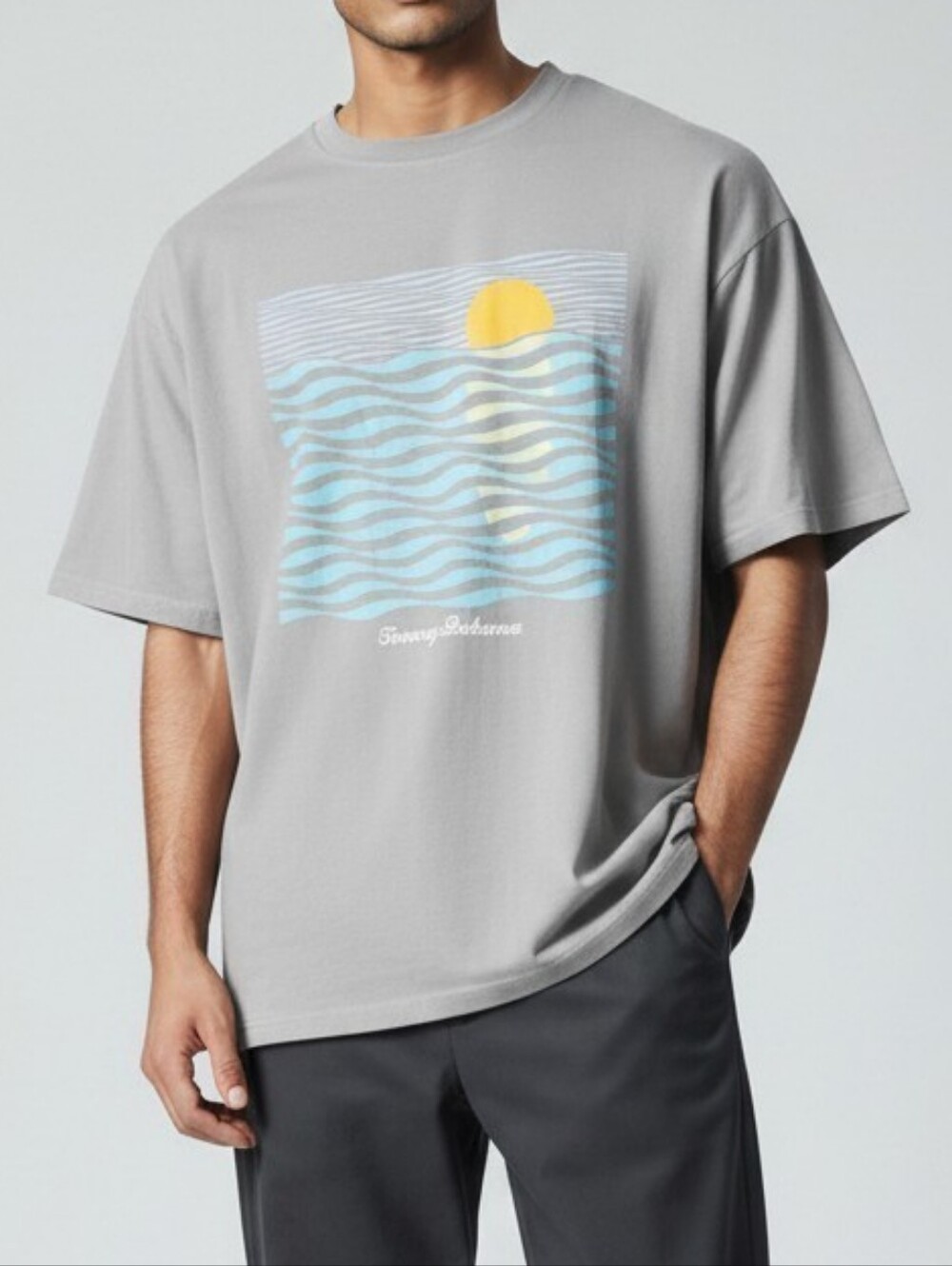 Tommy Bahama Men's Short Sleeve Crewneck T-Shirt — Light Gray with Aqua Logo